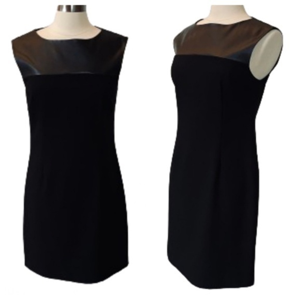 Laundry By Design Faux Leather Neckline LBD Black Size 8